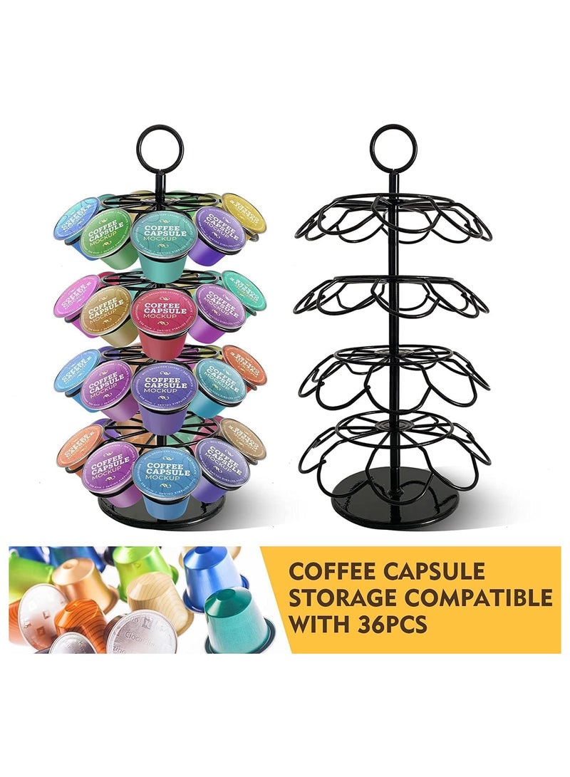 BLOOMING TIME 360 Degree Rotating Coffee Capsule Holder Coffee Pod Stand For Max 36Pcs, Black - Image 2