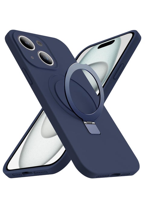 iPhone 15 MagSafe Case with Magnetic Invisible Stand,【Full Shockproof Protection】Silicone Phone Cover with Kickstand for Apple 15 (Navy Blue)