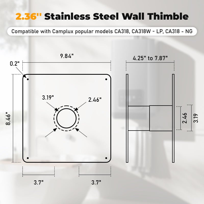 Bghdas 2.36'' Wall Thimble Stainless Steel Wall Thimble for Indoor Gas Water Heater, Wall-Mounted Exhaust Pipe, Double Wall Pipe Ventilation Design - Image 2