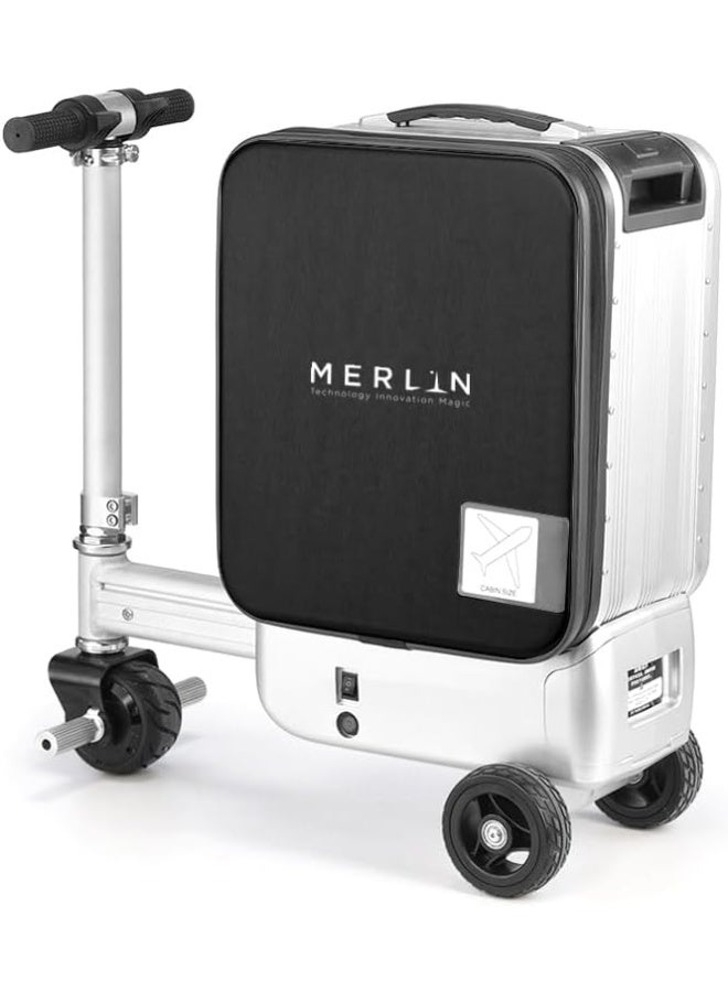ميرلين Merln حقيبة ميرلين الذكية لركوب السكوتر مع بطارية قابلة للفصل، حمولة تصل إلى 150 كجم، حقيبة سفر آلية قابلة للركوب بإطار من الألومنيوم، للسفر بدون عناء، سعة 28 لترًا، المطارات، رحلات العمل (أسود) - Image 1