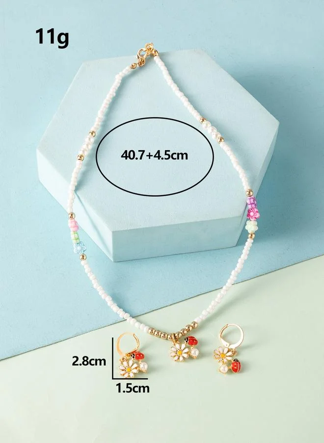 Take Two  Girls Multi-Color Fower Charm Beaded Necklace and Earrings Set for Women | Best Price UAE