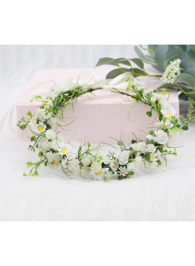 LLinfflr Women Floral Crown Rose Floral Headband Hair Wreath Flower Headpiece Halo Boho Party Prom Wedding Photos White - Image 4