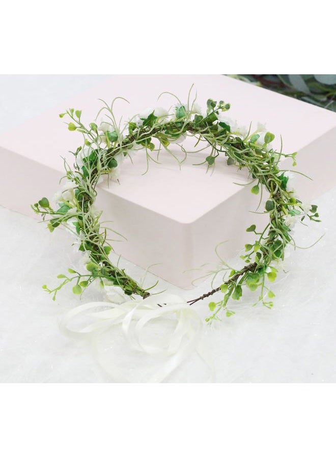 LLinfflr Women Floral Crown Rose Floral Headband Hair Wreath Flower Headpiece Halo Boho Party Prom Wedding Photos White - Image 5