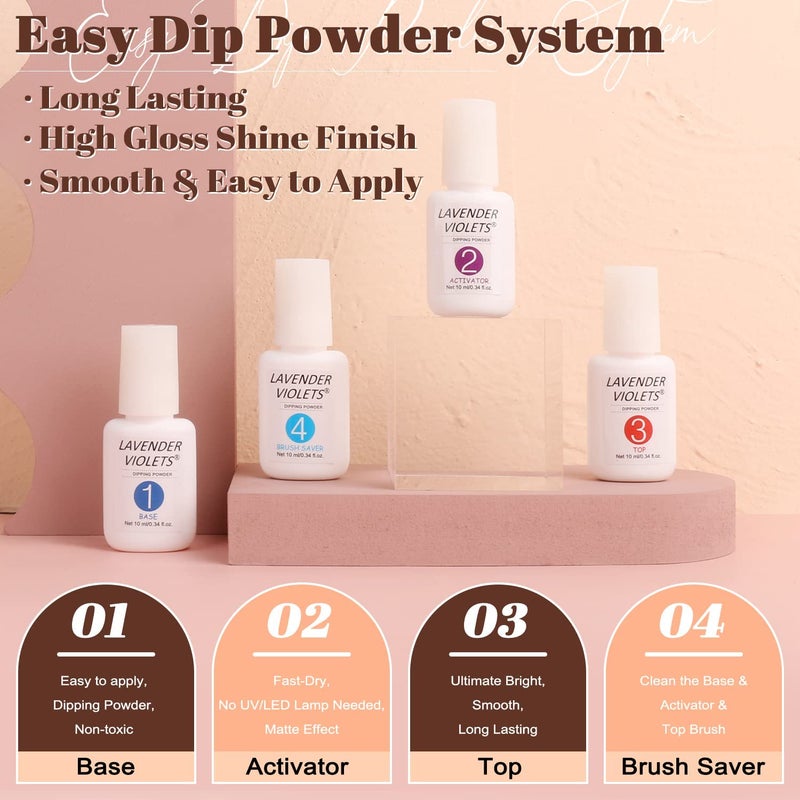 Lavender Violets 22 Pcs Dip Powder Nail Kit Starter - 16 Colors Nude Pinkish Brown Skin Tone with Base Top Coat, Activator, Brush Saver, Nail Buffer and Powder Brush M960B - Image 5