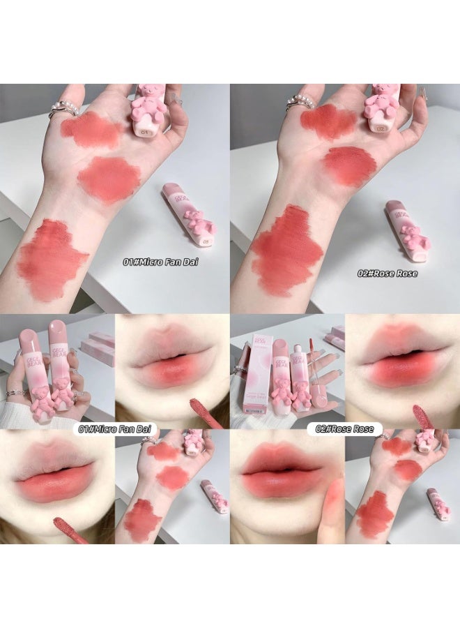 Gege Bear Tender Lip Glaze | Cute Lipstick Combo Set for Women with Glossy Finish | Pink, Brown & Nude Shades Waterproof Long Lasting | Liquid Lipgloss with Teddy Bear Case (01# Micro Fan Dai, 2.5g) - Image 4
