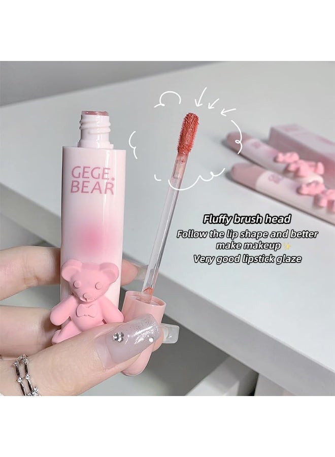 Gege Bear Tender Lip Glaze | Cute Lipstick Combo Set for Women with Glossy Finish | Pink, Brown & Nude Shades Waterproof Long Lasting | Liquid Lipgloss with Teddy Bear Case (01# Micro Fan Dai, 2.5g) - Image 3