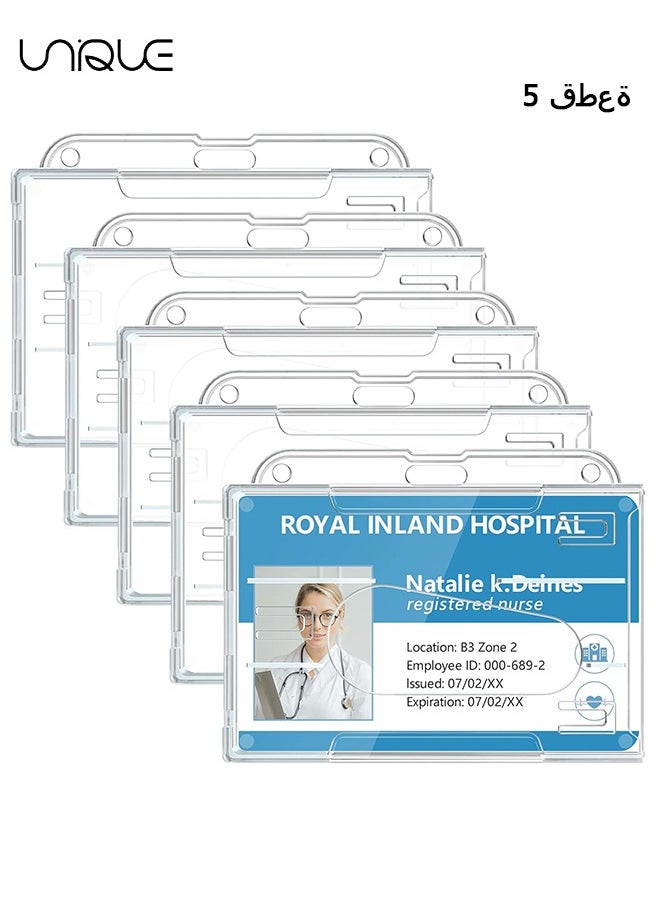 Unique 5 PCS - Reversible Card Badge Holder with Thumb Slot, Hard Clear PC Case for Office, Student ID, Credit Card, Driver's License & Pass  - Image 1