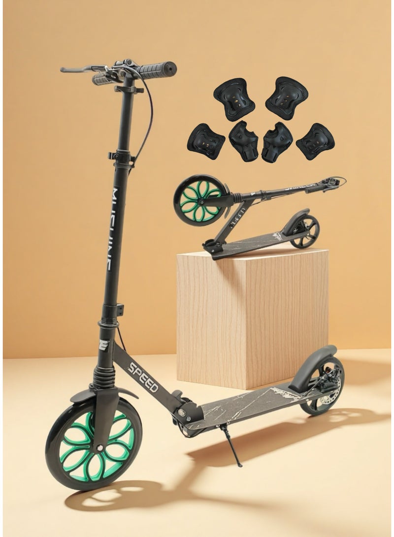 إيزي فيتشور سكوتر إيزي فيوتشر للأطفال بعجلة كبيرة ومقبض قابل للطي وتعديل الارتفاع مع مقبض وفرامل خلفية سكوتر للأطفال من سن 7 إلى 14 عامًا بما في ذلك مجموعة معدات الحماية - Image 1