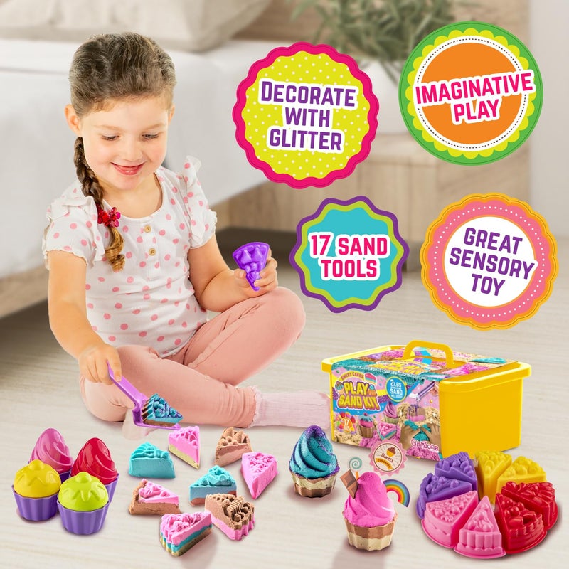 GirlZone Sweet Cakes Moldable Sensory Sand Kit for Toddlers Age 3-5 - 2lbs & 17 Sandbox Tools - Moldable Play Sand Toys for Kids - Image 3