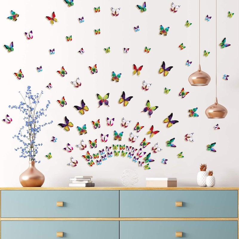LiveGallery 72 PCS Removable 3D DIY Beautiful Butterfly Wall Decals Colorful Butterflies Art Decor Wall Stickers Murals for Home Nursery Bedroom Classroom Offices TV Background Rainbow - Image 5