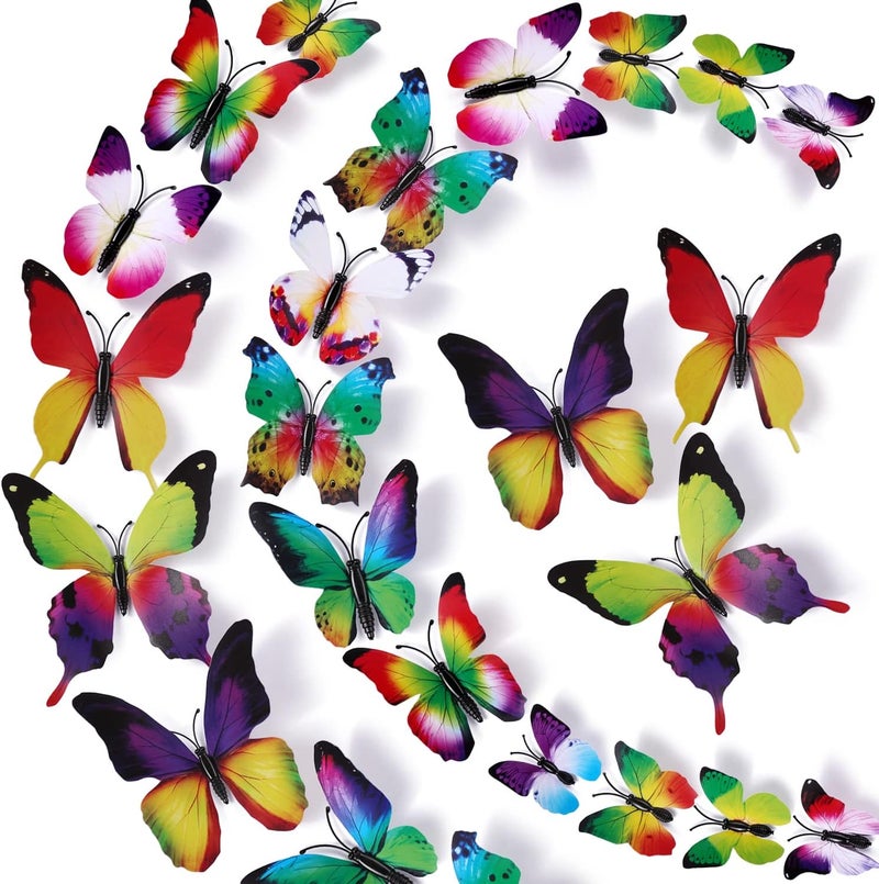 LiveGallery 72 PCS Removable 3D DIY Beautiful Butterfly Wall Decals Colorful Butterflies Art Decor Wall Stickers Murals for Home Nursery Bedroom Classroom Offices TV Background Rainbow - Image 1