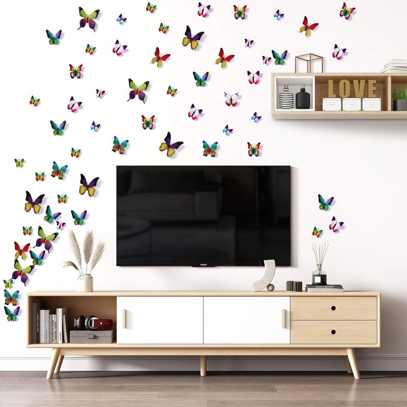 LiveGallery 72 PCS Removable 3D DIY Beautiful Butterfly Wall Decals Colorful Butterflies Art Decor Wall Stickers Murals for Home Nursery Bedroom Classroom Offices TV Background Rainbow - Image 4