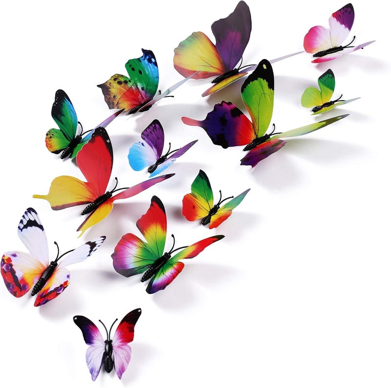 LiveGallery 72 PCS Removable 3D DIY Beautiful Butterfly Wall Decals Colorful Butterflies Art Decor Wall Stickers Murals for Home Nursery Bedroom Classroom Offices TV Background Rainbow - Image 2