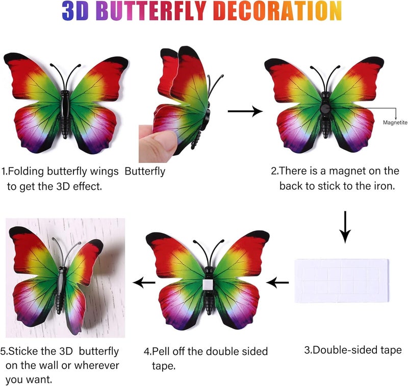 LiveGallery 72 PCS Removable 3D DIY Beautiful Butterfly Wall Decals Colorful Butterflies Art Decor Wall Stickers Murals for Home Nursery Bedroom Classroom Offices TV Background Rainbow - Image 3