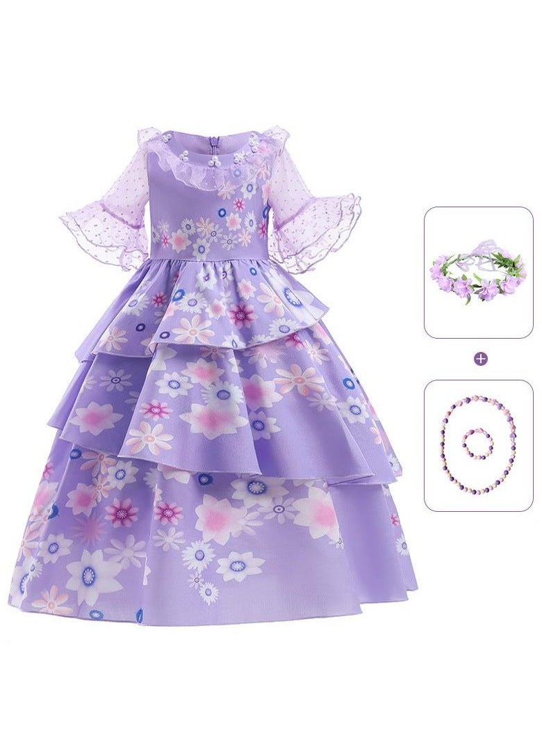 Loquat Children's Role Play Cosplay Costume Dress DJS54 dress + Bracelet necklace + wreath White/Purple - Image 1