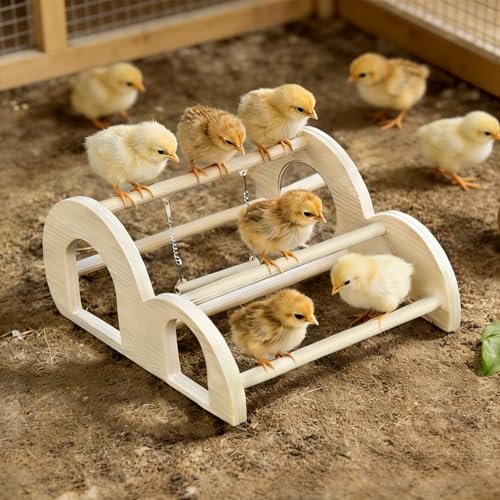 Enrichoice Chicken Perch with Swing Mirror Waterproof PVC Roosting Stand for Hens Activity Gym for Chick Toys Bantams Durable EasyClean Coop and Brooder - Image 1