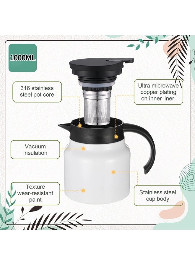 ShebSheb 1L Thermal Coffee Carafe For Keeping Hot/Cold Stainless Steel Small Coffee Creamer Container Double Wall Vacuum Insulated Tea Pot Beverage Dispenser For Milk Hot Chocolates - Image 3