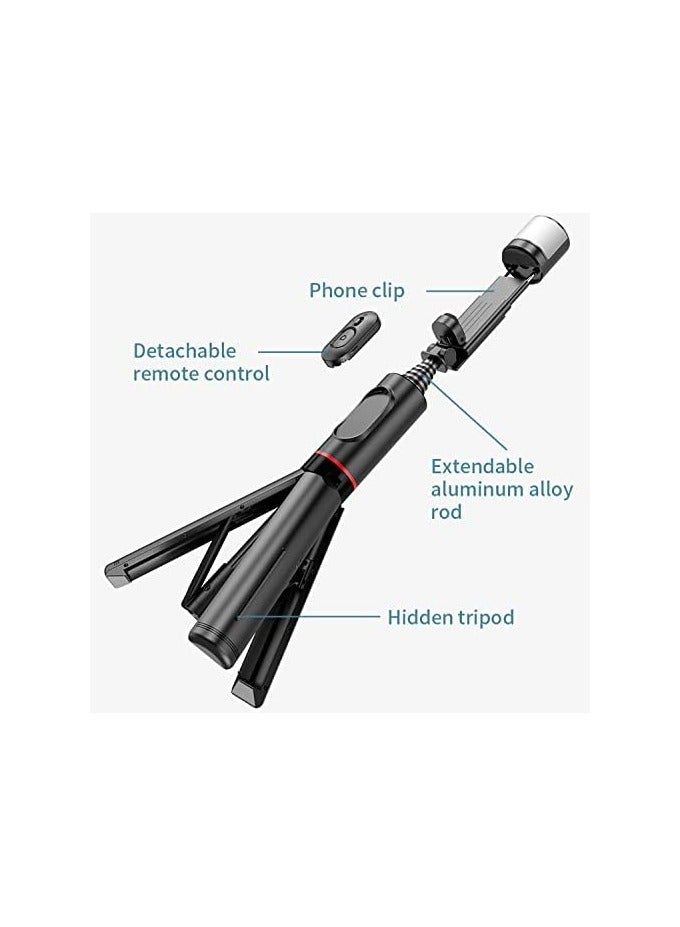 erorex 85cm Selfie Stick with Light, Extendable All in One Phone Tripod Integrated with Wireless Remote, Tripod Stand Compatible with All Cell Phones (Q12s Black)  - Image 2