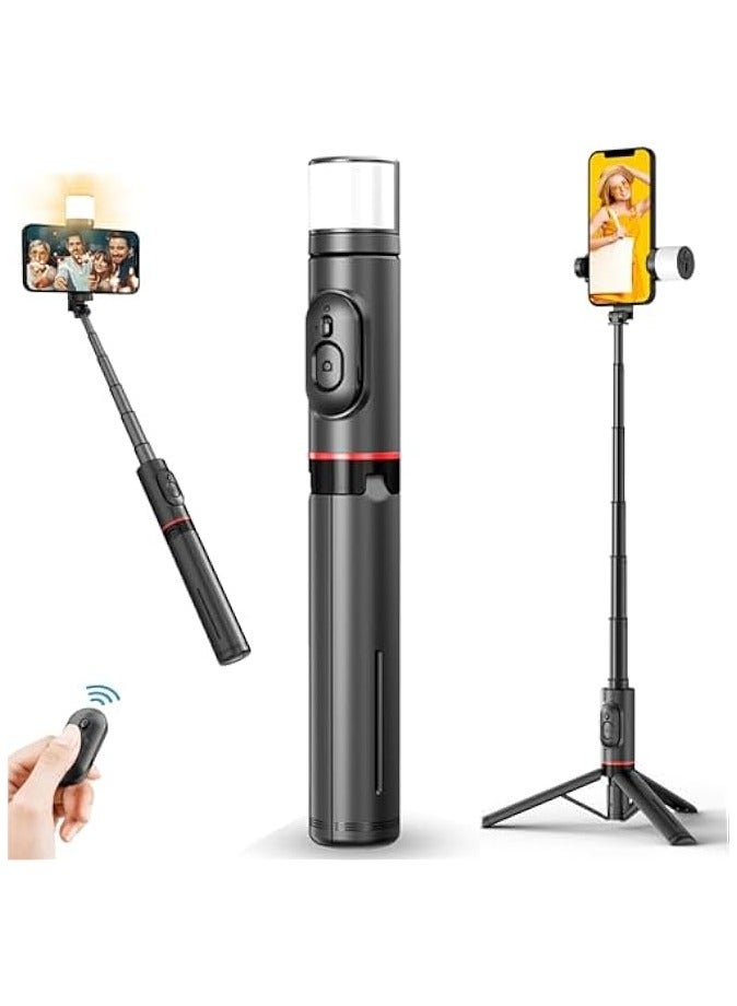 erorex 85cm Selfie Stick with Light, Extendable All in One Phone Tripod Integrated with Wireless Remote, Tripod Stand Compatible with All Cell Phones (Q12s Black)  - Image 1