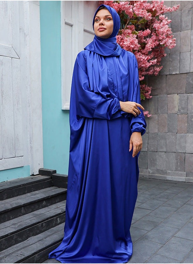 Zmurud Practical plain silky satin prayer dress with headscarf from zmurud fashion  - Image 1