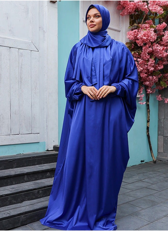 Zmurud Practical plain silky satin prayer dress with headscarf from zmurud fashion  - Image 2