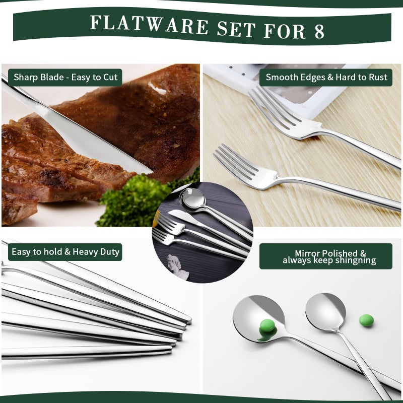 CEKEE 40-Piece Silverware Set for 8, CEKEE Stainless Steel Flatware Cutlery Set Included Knife Spoon and Fork, Kitchen Utensils Set for Home Hotel Wedding Restaurant - Mirror Polished & Dishwasher Safe - Image 5