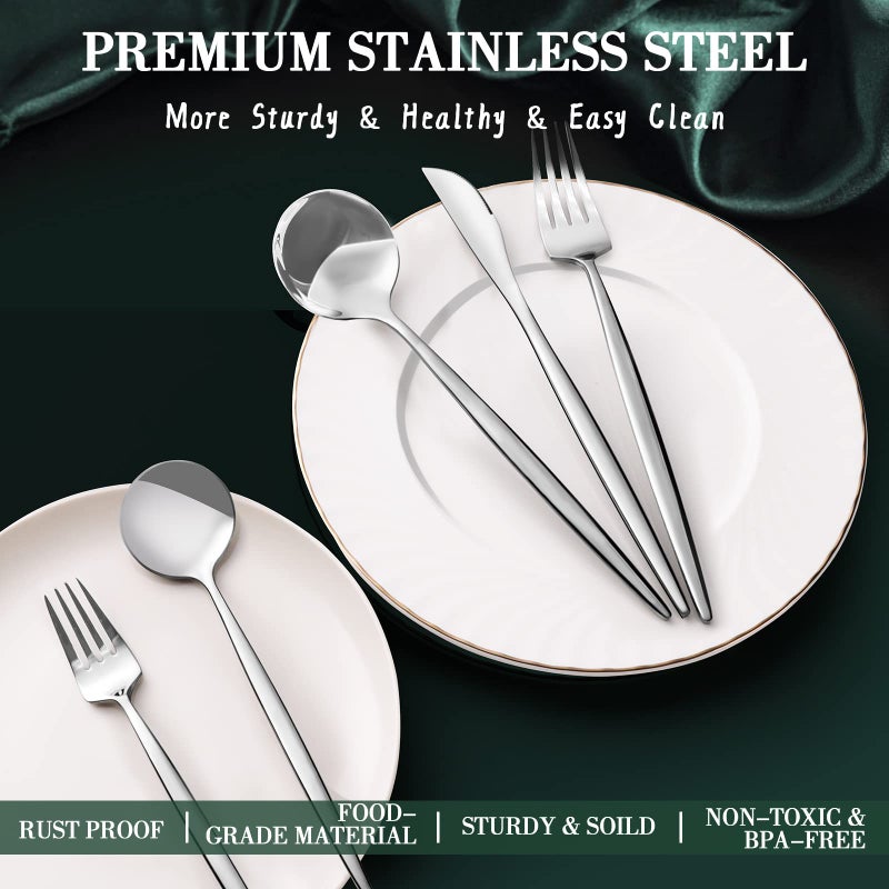 CEKEE 40-Piece Silverware Set for 8, CEKEE Stainless Steel Flatware Cutlery Set Included Knife Spoon and Fork, Kitchen Utensils Set for Home Hotel Wedding Restaurant - Mirror Polished & Dishwasher Safe - Image 4