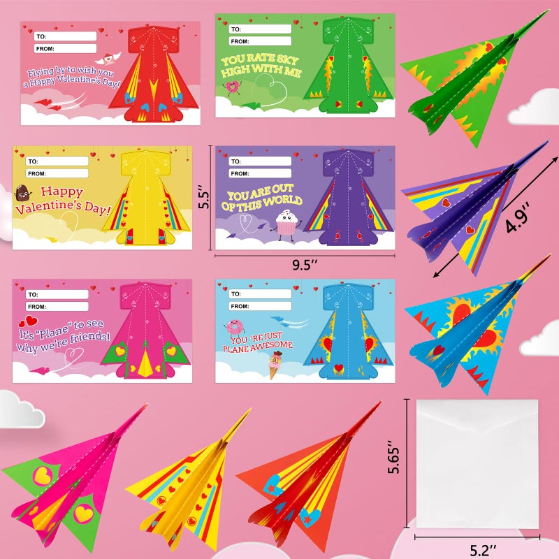 Geefuun Valentines Cards: 42 Paper Airplane Cards + 42 Envelopes+ 132 Stickers Heart Crafts Exchange Party Gift Favor - Image 3