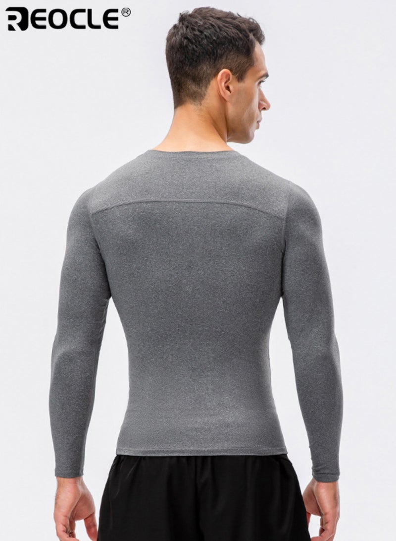 REOCLE Men's Compression Top with Long Sleeve Design and Quick Dry Feature Basketball Sportswear with Moisture Wicking for Gym Training - Image 5