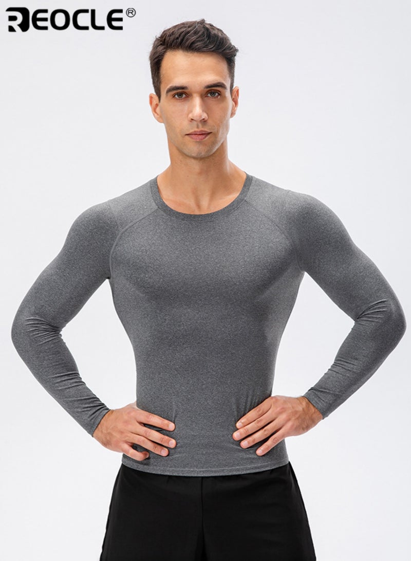 REOCLE Men's Compression Top with Long Sleeve Design and Quick Dry Feature Basketball Sportswear with Moisture Wicking for Gym Training - Image 1
