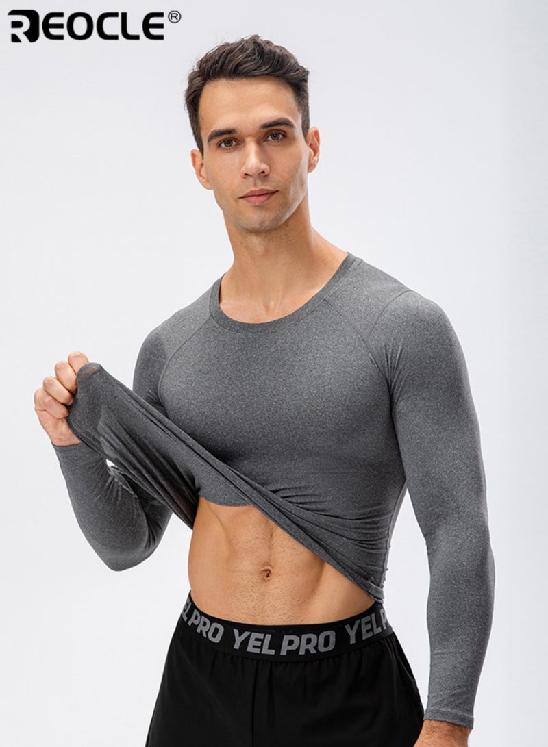 REOCLE Men's Compression Top with Long Sleeve Design and Quick Dry Feature Basketball Sportswear with Moisture Wicking for Gym Training - Image 4