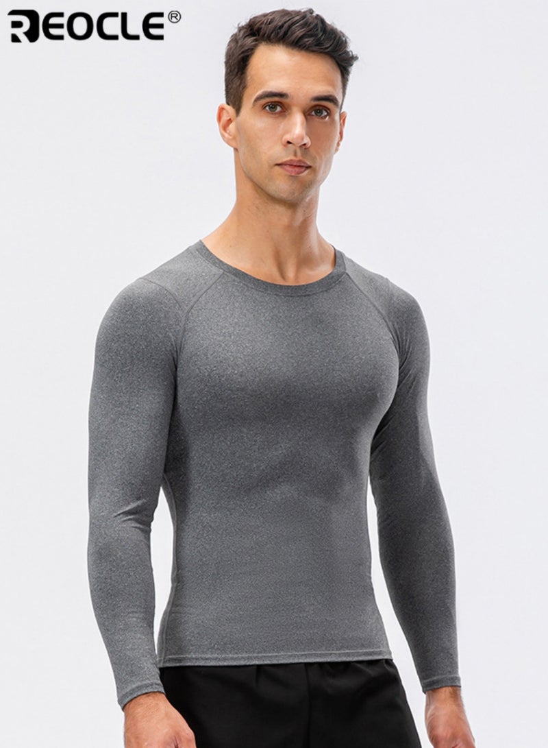 REOCLE Men's Compression Top with Long Sleeve Design and Quick Dry Feature Basketball Sportswear with Moisture Wicking for Gym Training - Image 3