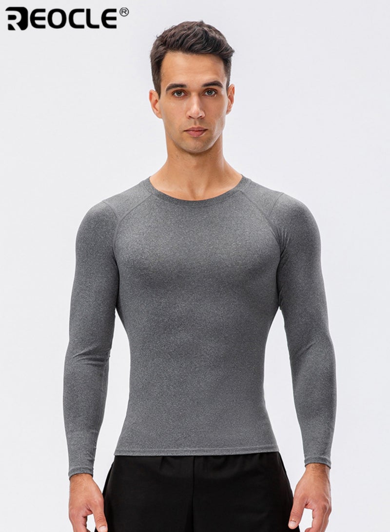 REOCLE Men's Compression Top with Long Sleeve Design and Quick Dry Feature Basketball Sportswear with Moisture Wicking for Gym Training - Image 2