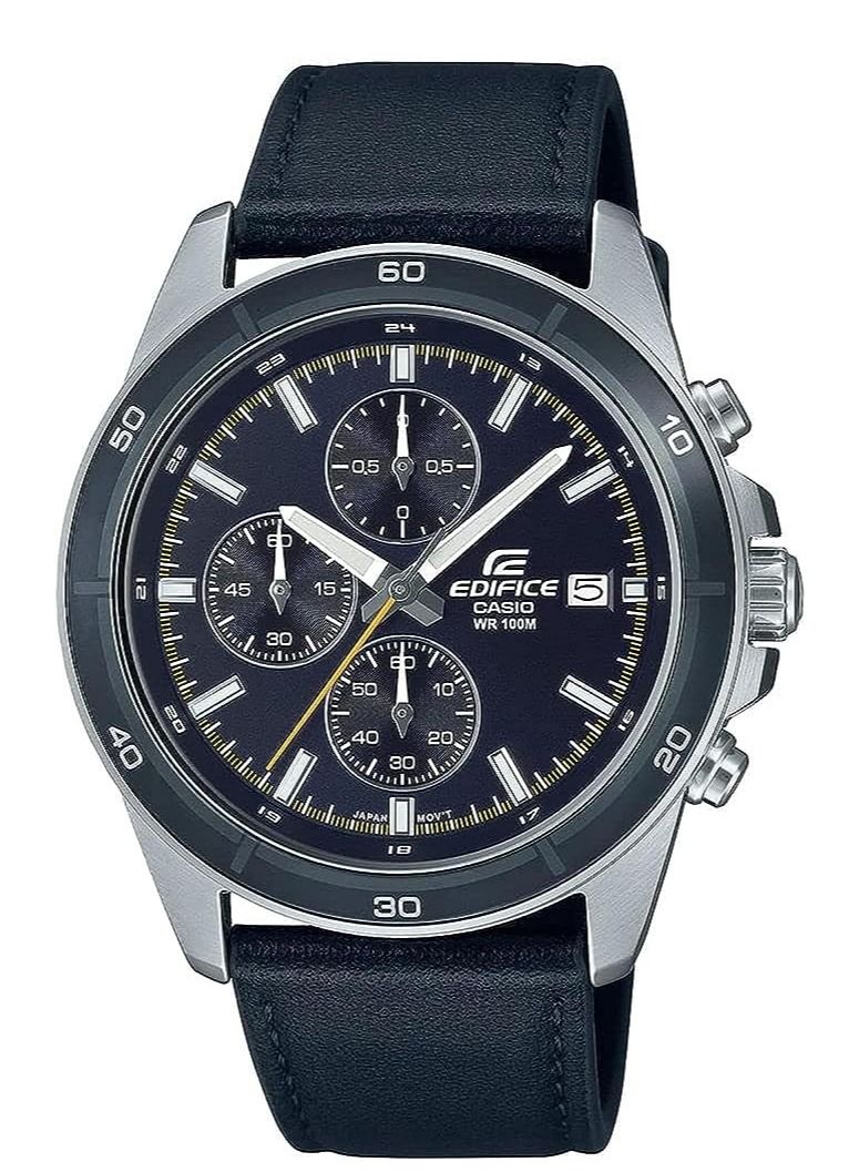 Casio Men Watch Edifice Chronograph Black Dial Date Display Leather Band EFR-526L-2CVUDF - Image 1