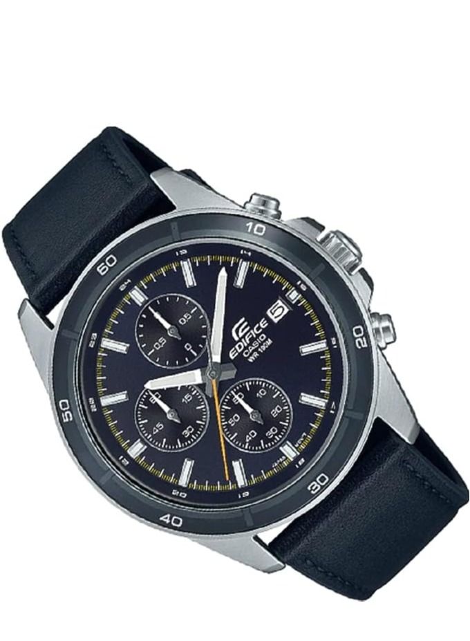 Casio Men Watch Edifice Chronograph Black Dial Date Display Leather Band EFR-526L-2CVUDF - Image 2