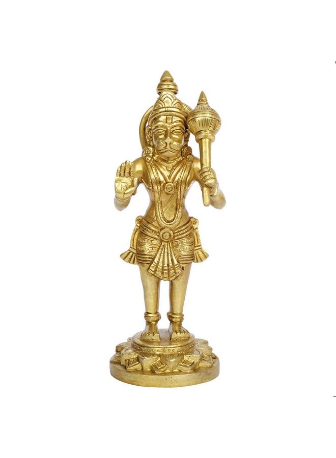 Kartique Brass Hanuman Idol Standing with Gada for Spiritual Home Decor in Gold Color Height 8 Inch - Image 1