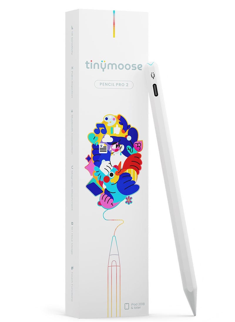 TinyMoose Stylus Pen Pencil Pro 2 Updated with Gestures / On-Screen Battery Indicator / Fast Charging / Palm Rejection For Apple iPad 2018 and Later - Alpine White  - Image 1