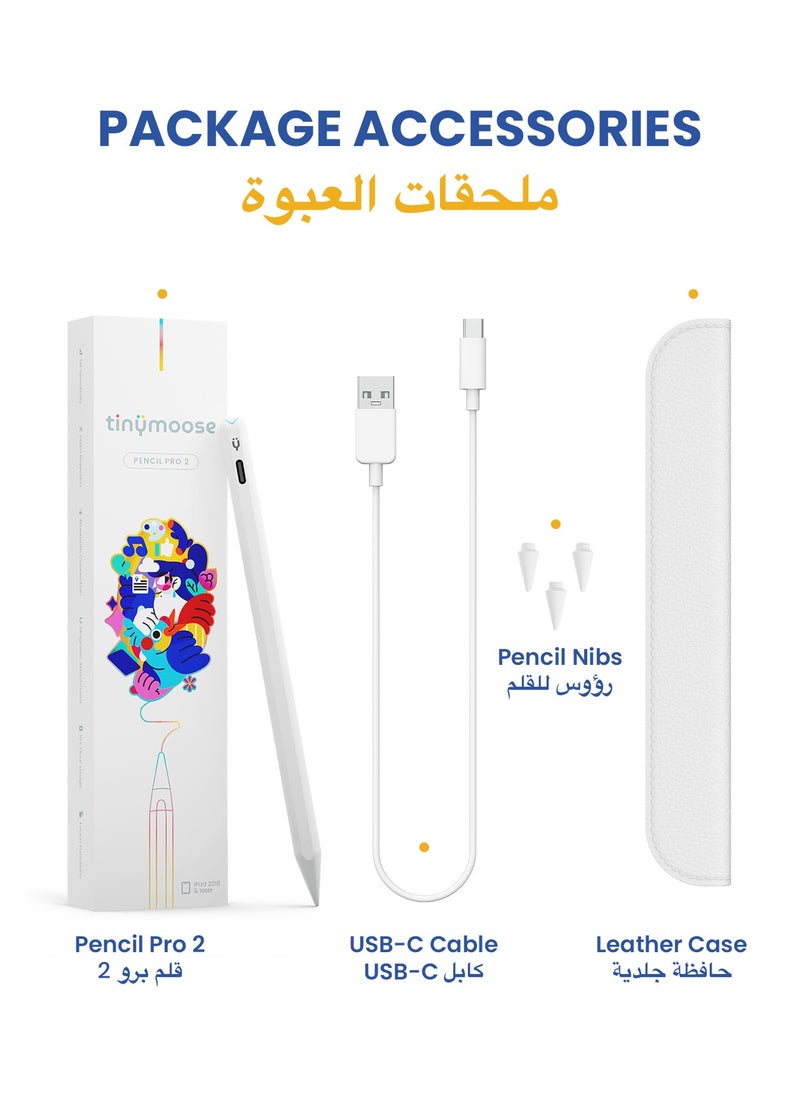 TinyMoose Stylus Pen Pencil Pro 2 Updated with Gestures / On-Screen Battery Indicator / Fast Charging / Palm Rejection For Apple iPad 2018 and Later - Alpine White  - Image 2