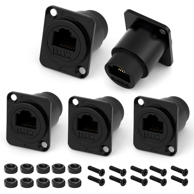 OFFCUP RJ45 CAT6 Panel Mount Connector, 5Pcs Recessed Plug, Pass-Through Connector, Female-Female, Compatible Cat6A/CAT6/CAT5E - Image 2