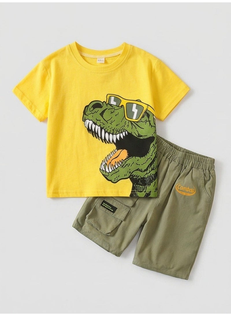 Baby Boy clothes set Child Pure cotton Fashion Dinosaur Print Short Sleeve 2-piece set cozy Children's clothing - Image 1