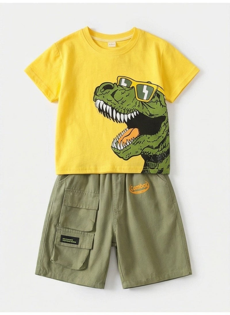 Baby Boy clothes set Child Pure cotton Fashion Dinosaur Print Short Sleeve 2-piece set cozy Children's clothing - Image 2