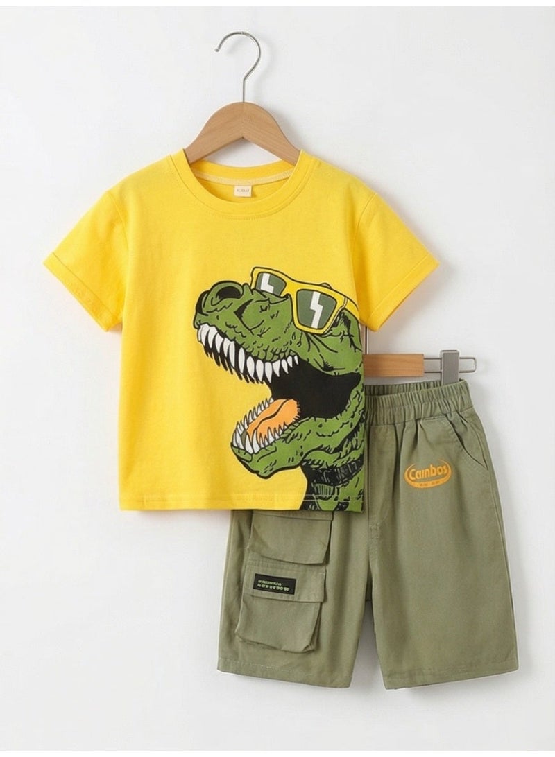 Baby Boy clothes set Child Pure cotton Fashion Dinosaur Print Short Sleeve 2-piece set cozy Children's clothing - Image 3