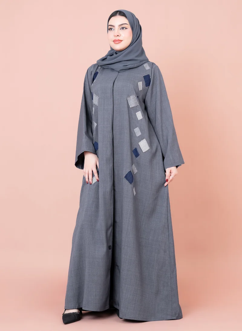 IKKXA Geometric Design Abaya AIK025 Grey