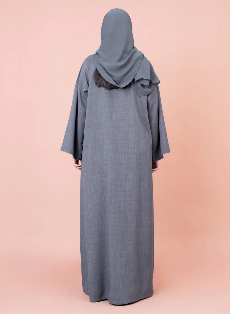 IKKXA Geometric Design Abaya AIK025 Grey