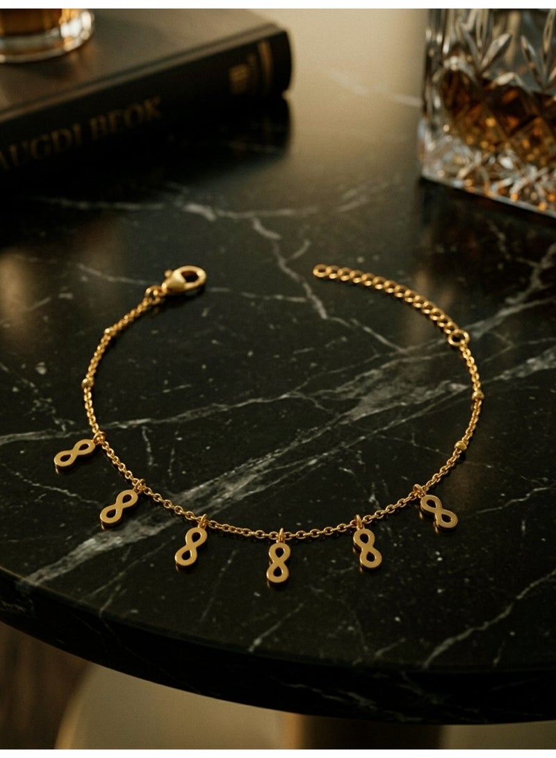 Julia Store 18K Gold Plated Stainless Steel Aesthetic Exquisite Luxury Elegant Dainty Cute Trendy High-End Hypoallergic Chic Minimalist Waterproof Lovely Infinities Beaded Satellite Chain Bracelet Jewelry Gift For Women - Image 2