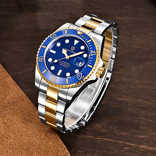 PAGRNE DESIGN Watches for Men Pagani Design 42MM Automatic Watch Mechanical Stainless Steel Waterproof Diving Watch(Golden Blue) - Image 4
