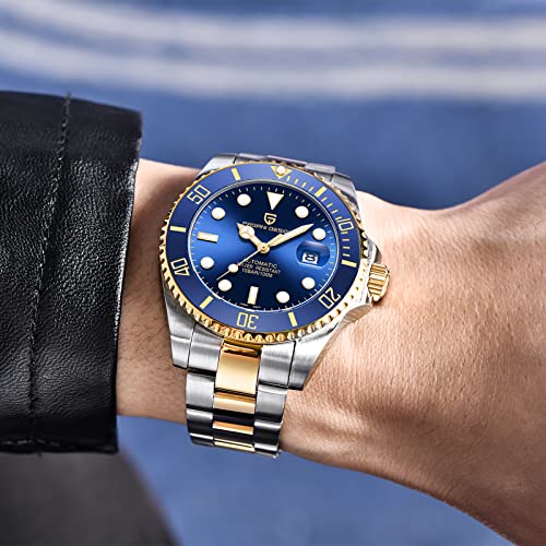 PAGRNE DESIGN Watches for Men Pagani Design 42MM Automatic Watch Mechanical Stainless Steel Waterproof Diving Watch(Golden Blue) - Image 3