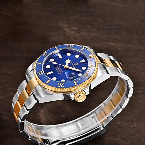 PAGRNE DESIGN Watches for Men Pagani Design 42MM Automatic Watch Mechanical Stainless Steel Waterproof Diving Watch(Golden Blue) - Image 5