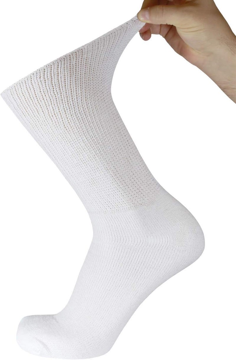 Brooklyn Socks 6 Pairs of Premium Cotton Loose Top Diabetic Neuropathy Crew Socks Seamless Toe 1013 White - Image 3