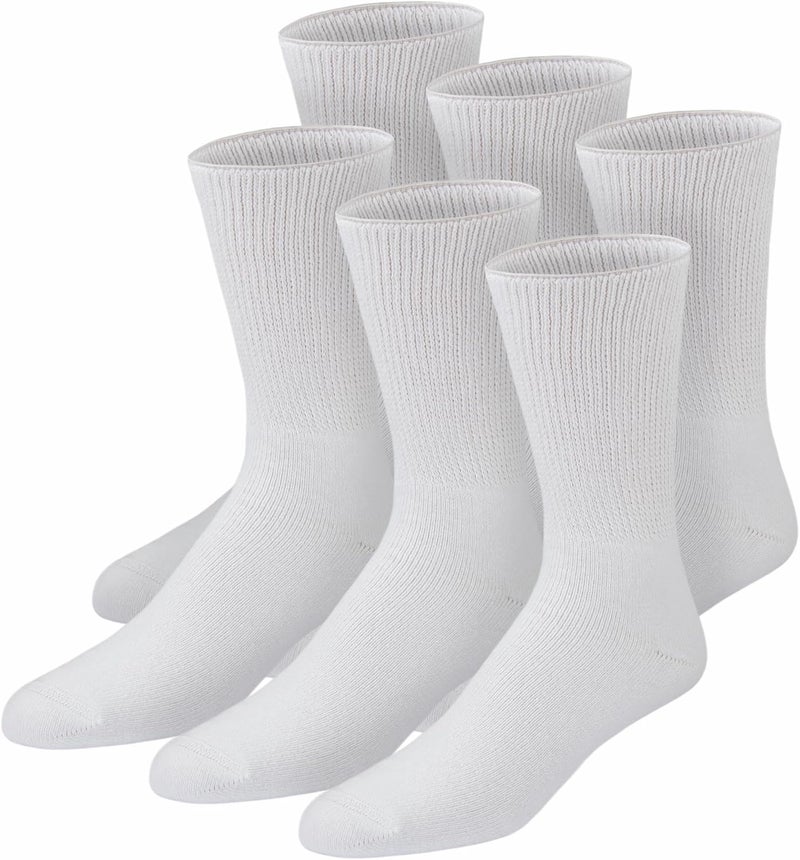 Brooklyn Socks 6 Pairs of Premium Cotton Loose Top Diabetic Neuropathy Crew Socks Seamless Toe 1013 White - Image 1